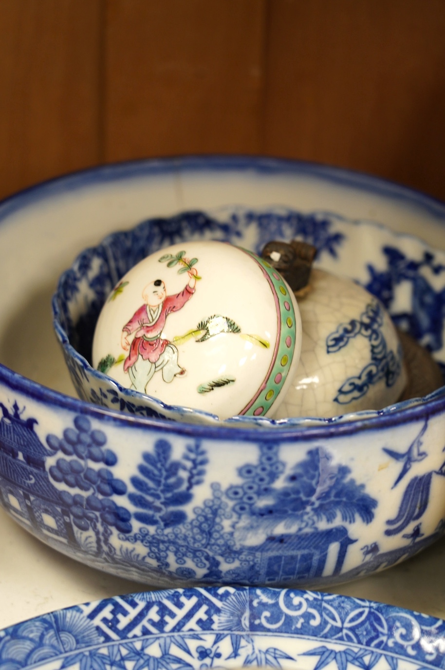 A group of oriental blue and white ceramics, tallest 24cm. Condition - varies